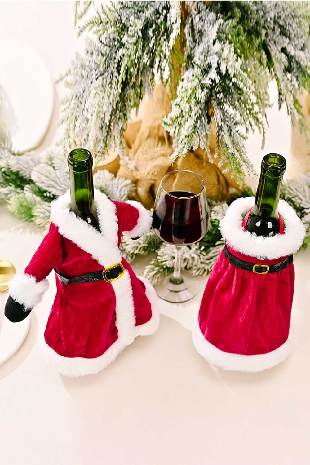 2-Pack Christmas Dress Wine Bottle Covers - Premium Home & Decor -  Follower Of Faith Apparel Christmas decor, Christmas wine gift, Gifts for Christmas, H&Bi, new, new arrival, Santa, Santa wine bottle cover, Ship From Overseas, Wine bottle Christmas decoration, Wine bottle decor, Wine bottle santa suit, Wine gift decor Shop our Christian T-Shirts & Apparel