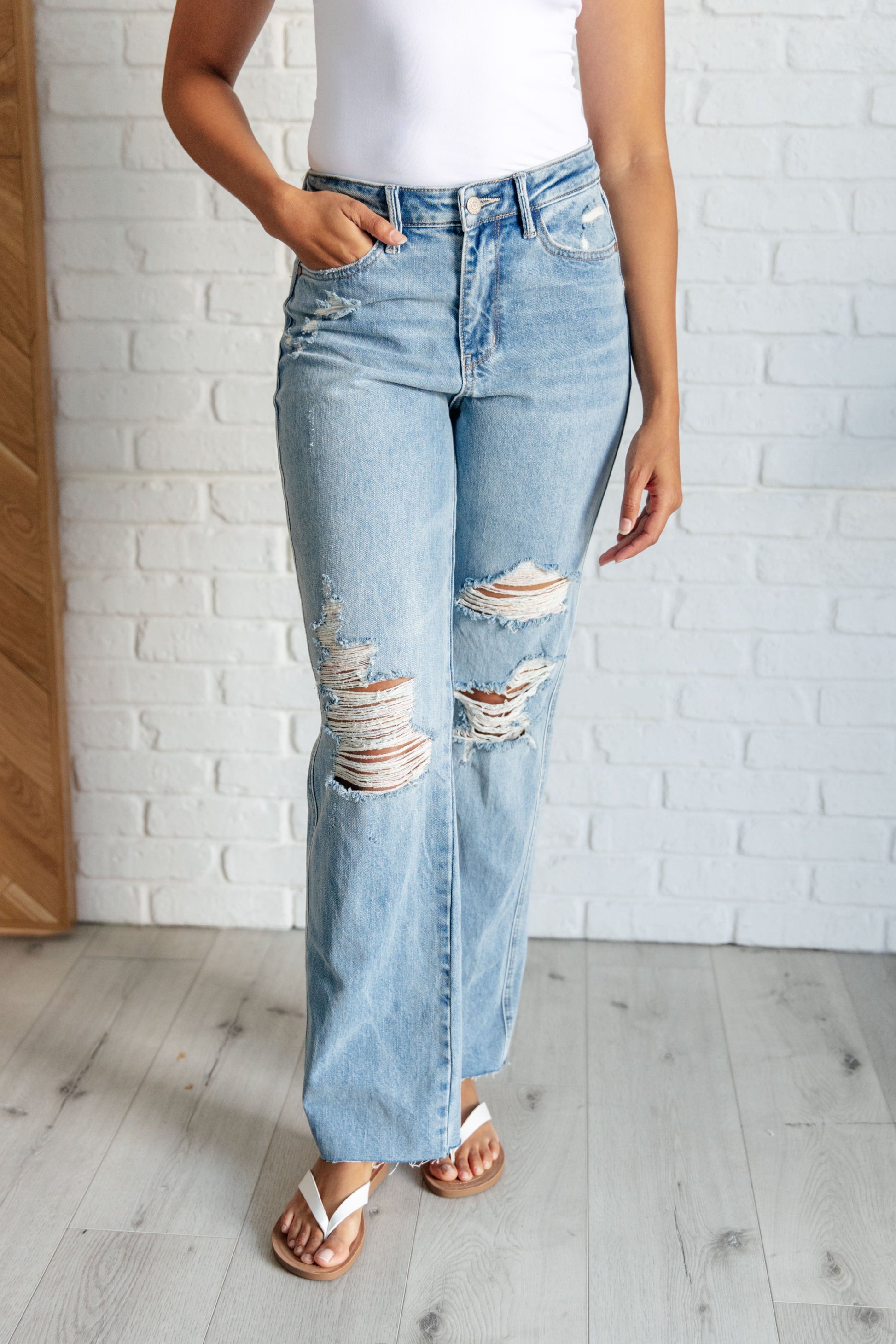 Ramona High Rise Rigid Magic Destroyed Straight Jeans - Premium Denim -  Follower Of Faith Apparel 0/24, 1/25, 11-1-2023, 11-16-2023, 11-21-2023, 11/30, 13/31, 14W, 15/32, 16W, 18W, 20W, 22W, 24W, 3/26, 5/27, 7-17-2024, 7/28, 8-1-2024, 8-6-2024, 9/29, Bottoms, Denim, flatrate, Indoor, JB11-1-2023, JB7-17-2024, JBAvailableNow, Jeans, Judy Blue, Kylie, Lifestyle, Restocks, Sabrina, Straight Leg Shop our Christian T-Shirts & Apparel