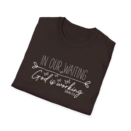 In Our Waiting God Is Working Ladies T-Shirt - Premium T-Shirt -  Follower Of Faith Apparel Bible verse tee, Christian t shirt, Cotton, Crew neck, DTG, Faith apparel, Faith shirts, Men's Clothing, Neck Labels, new arrival, new arrivals, On sale, Regular fit, Romans 8 28 t shirt, Romans 8:28 tee, Sale, Scripture shirt, Summer Picks, T-shirts, TikTok, Women's Clothing, Women’s Christian clothing, Women’s Faith t shirts Shop our Christian T-Shirts & Apparel