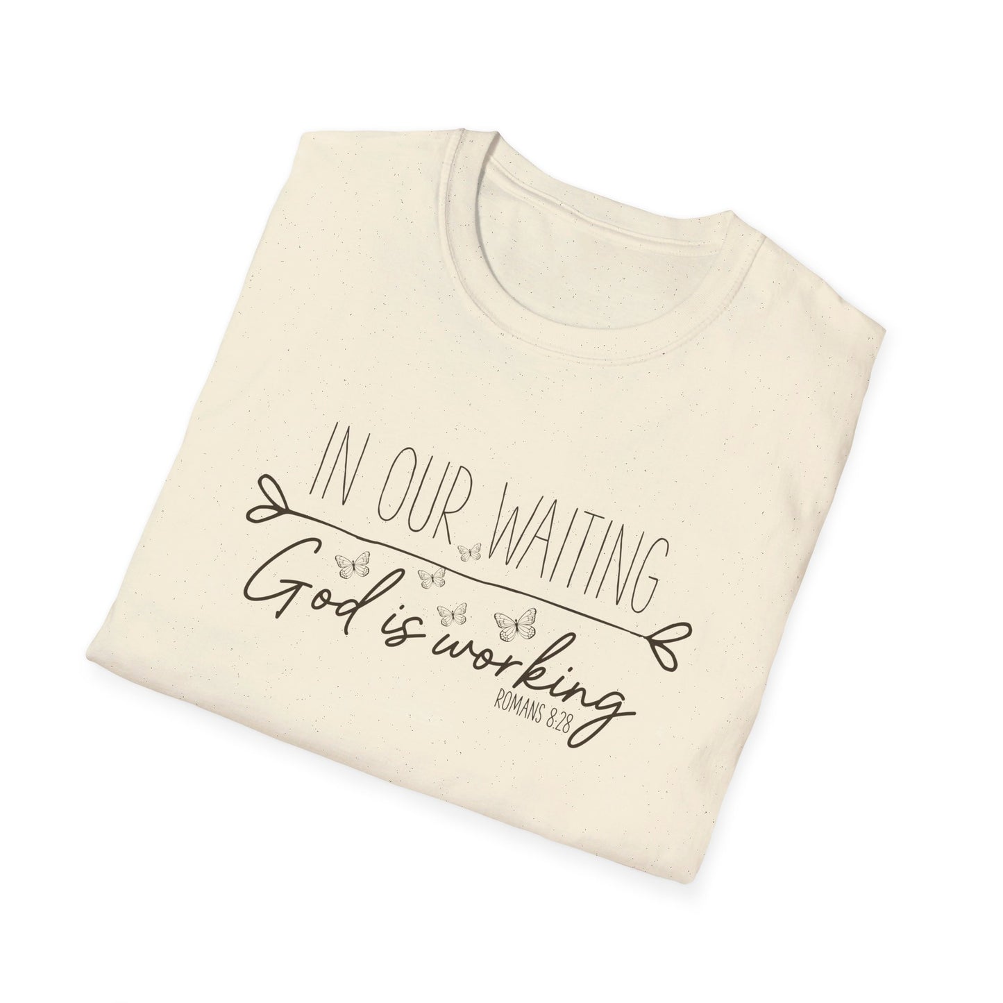 In Our Waiting God Is Working Ladies T-Shirt - Premium T-Shirt -  Follower Of Faith Apparel Bible verse tee, Christian t shirt, Cotton, Crew neck, DTG, Faith apparel, Faith shirts, Men's Clothing, Neck Labels, new arrival, new arrivals, On sale, Regular fit, Romans 8 28 t shirt, Romans 8:28 tee, Sale, Scripture shirt, Summer Picks, T-shirts, TikTok, Women's Clothing, Women’s Christian clothing, Women’s Faith t shirts Shop our Christian T-Shirts & Apparel