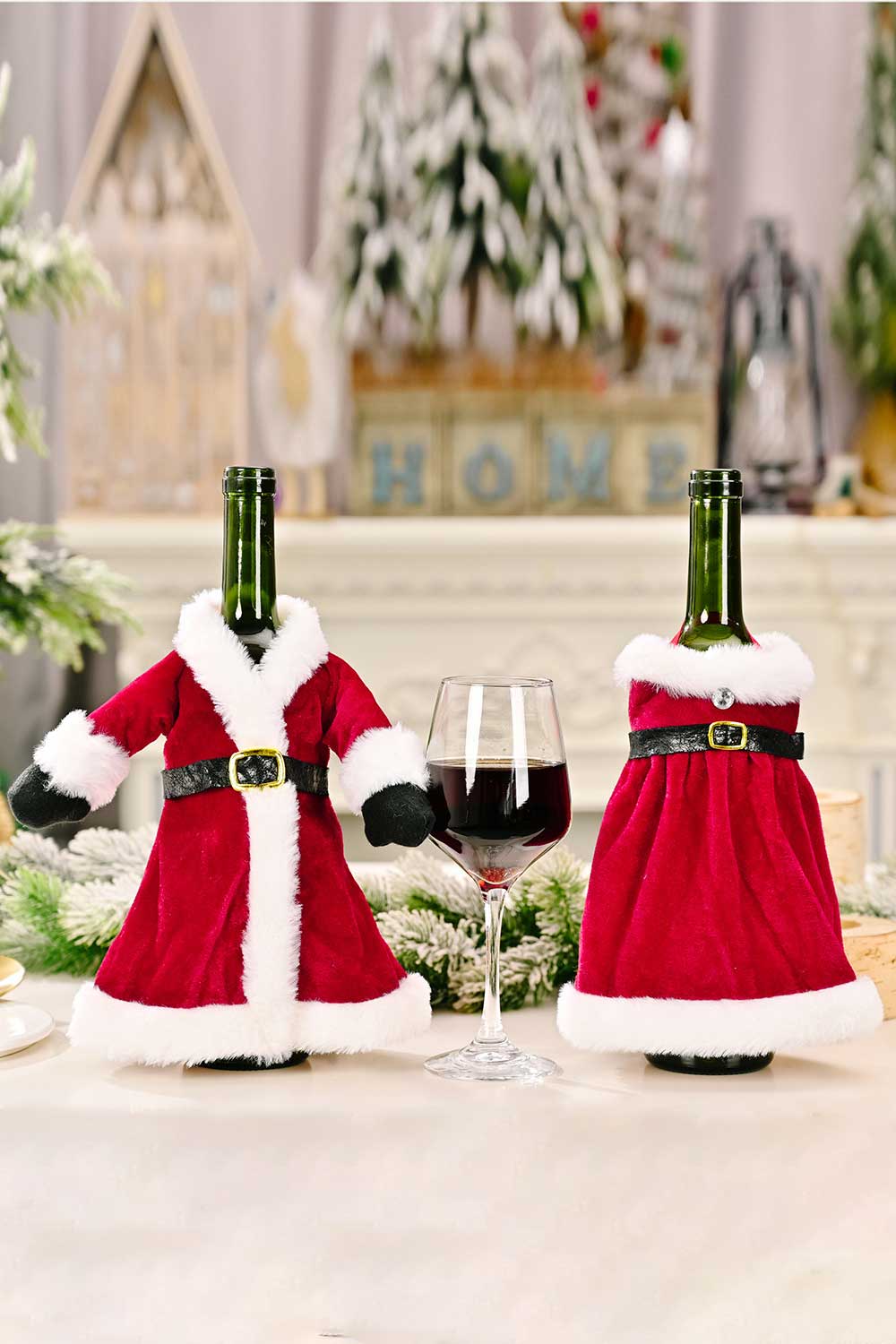 2-Pack Christmas Dress Wine Bottle Covers - Premium Home & Decor -  Follower Of Faith Apparel Christmas decor, Christmas wine gift, Gifts for Christmas, H&Bi, new, new arrival, Santa, Santa wine bottle cover, Ship From Overseas, Wine bottle Christmas decoration, Wine bottle decor, Wine bottle santa suit, Wine gift decor Shop our Christian T-Shirts & Apparel