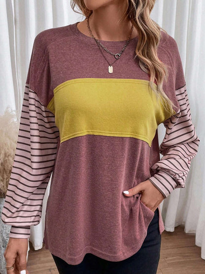 Round Neck Striped Long Sleeve Slit T-Shirt - Premium Long Sleeve Shirt -  Follower Of Faith Apparel A@X@E, Ladies long sleeve, Ladies Long Sleeve Tee, Ladies Striped shirt, Ladies tops, Long sleeve shirt, Ship From Overseas, Stripes long sleeve shirt Shop our Christian T-Shirts & Apparel