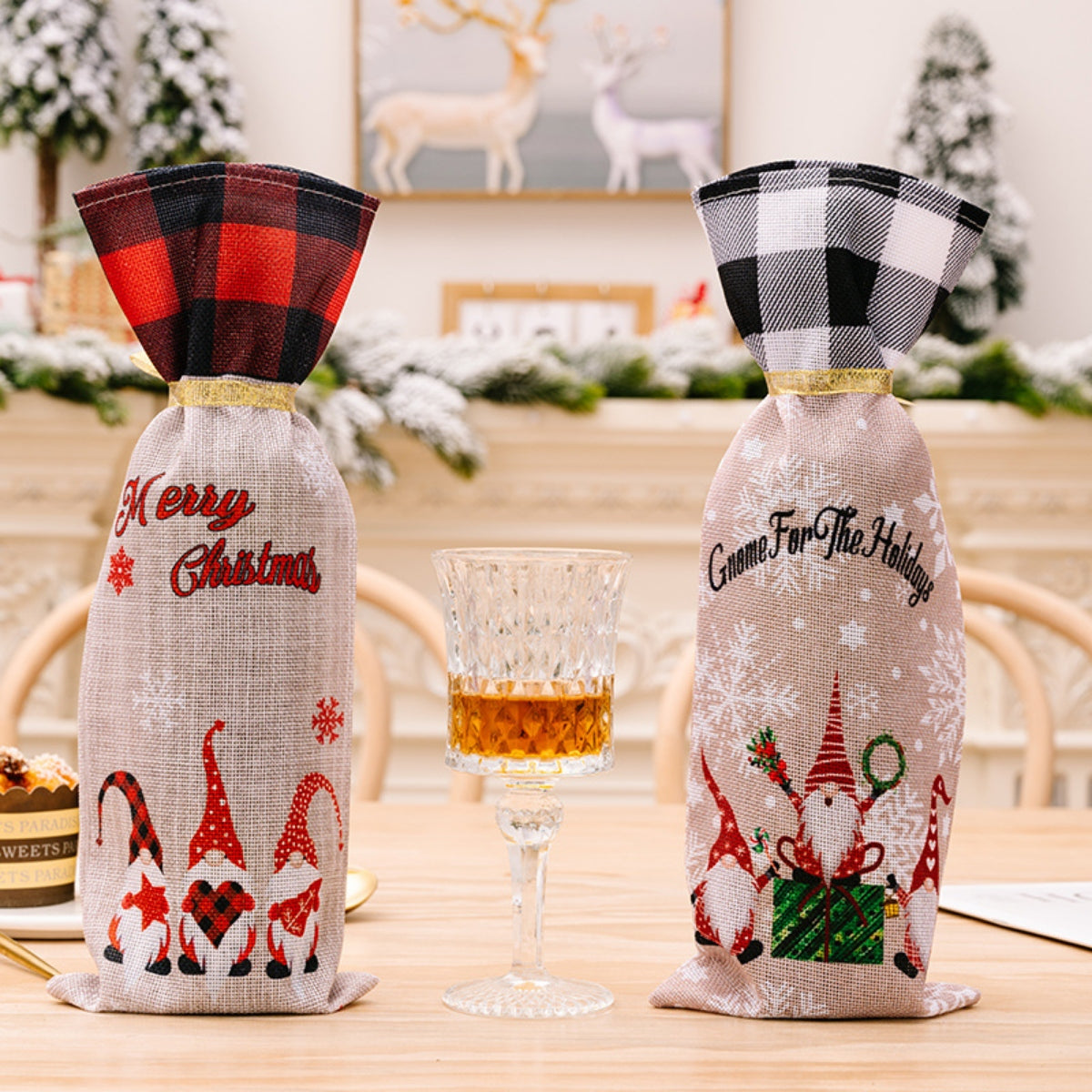 2-Piece Christmas Plaid Wine Bottle Covers - Premium Home & Decor -  Follower Of Faith Apparel Christmas decor, Christmas gift ideas, Christmas wine bottle holder, Christmas wine gift, Gifts for Christmas, H&Bi, new, new arrival, Ship From Overseas, Wine bottle Christmas decoration, Wine bottle cover, Wine bottle holder Shop our Christian T-Shirts & Apparel