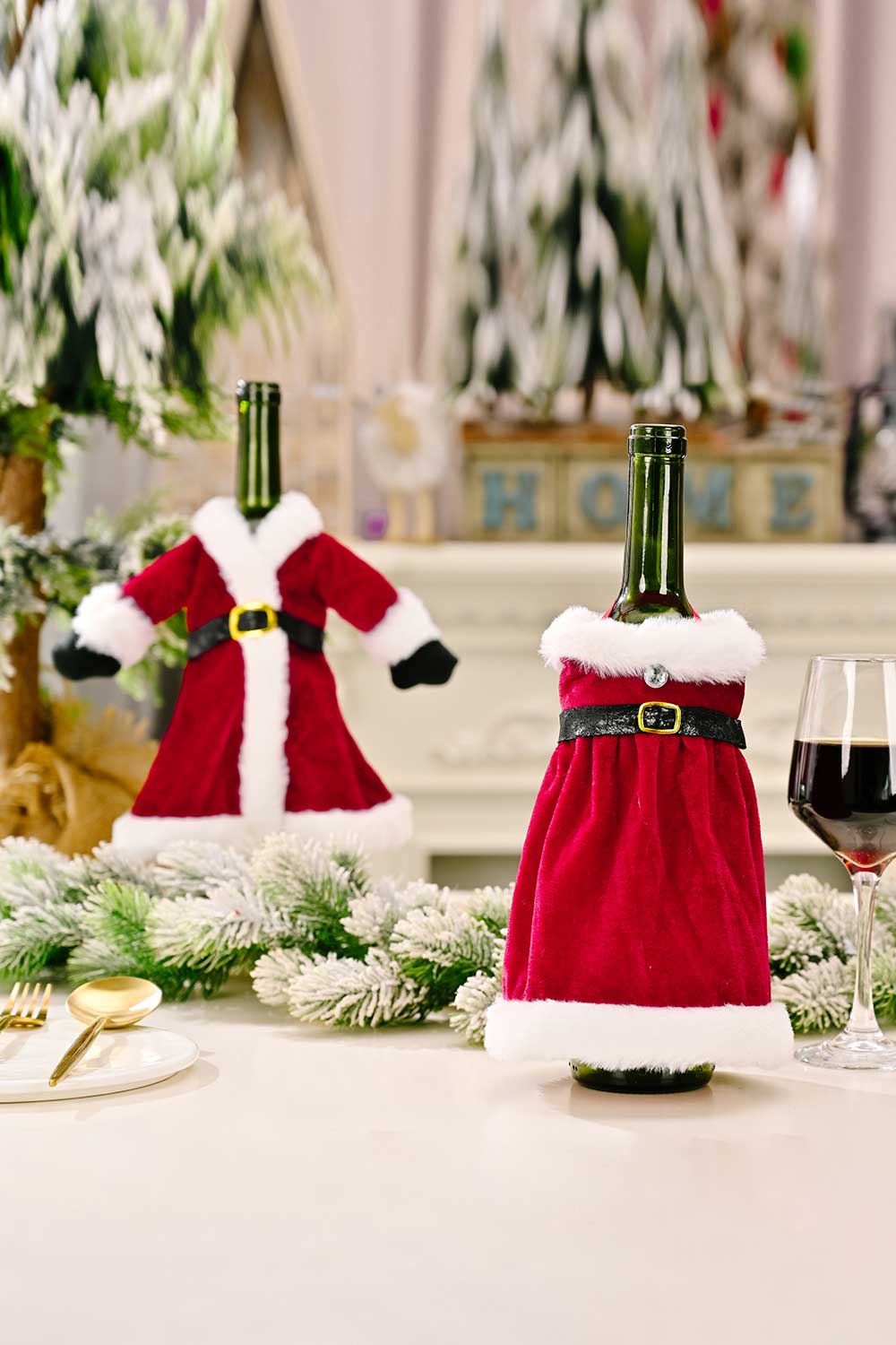 2-Pack Christmas Dress Wine Bottle Covers - Premium Home & Decor -  Follower Of Faith Apparel Christmas decor, Christmas wine gift, Gifts for Christmas, H&Bi, new, new arrival, Santa, Santa wine bottle cover, Ship From Overseas, Wine bottle Christmas decoration, Wine bottle decor, Wine bottle santa suit, Wine gift decor Shop our Christian T-Shirts & Apparel