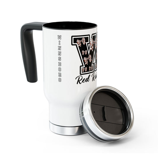 Winnsboro Football Bow Stainless Steel Mug with Handle, 14oz - Premium Mug -  Follower Of Faith Apparel Accessories, Bottles & Tumblers, Drink, Drinks, Holiday Picks, Home & Living, large tumbler with handle, new, Outdoor, Raider Football Bow Cup, Red Raiders, Stainless steel, stainless steel tumblers, Sustainable, Travel, Travel Accessories, tumblers, White base, Winnsboro Red Raider Tumbler Shop our Christian T-Shirts & Apparel