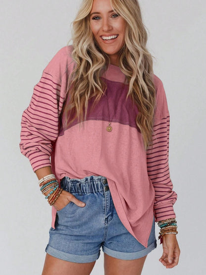 Round Neck Striped Long Sleeve Slit T-Shirt - Premium Long Sleeve Shirt -  Follower Of Faith Apparel A@X@E, Ladies long sleeve, Ladies Long Sleeve Tee, Ladies Striped shirt, Ladies tops, Long sleeve shirt, Ship From Overseas, Stripes long sleeve shirt Shop our Christian T-Shirts & Apparel