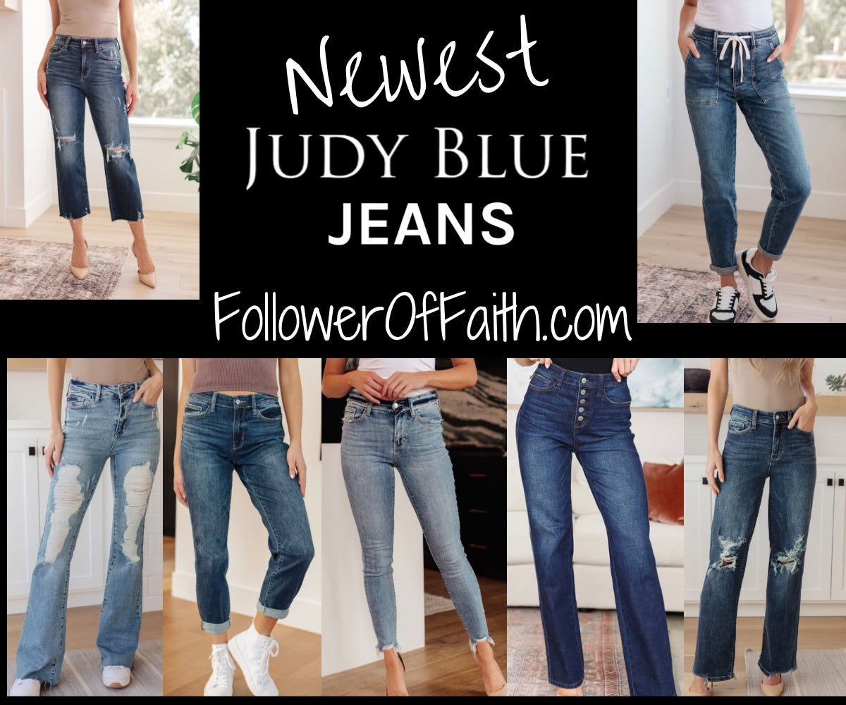 Shop our newest Judy Blue Jeans at follower of faith apparel. raw hem, skinny, flare & distressed jeans