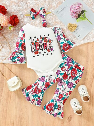 ALOHA Printed Bodysuit and Flare Baby Pants Set - Premium Kids Sets -  Follower Of Faith Apparel aloha fashion, aloha print baby set, Baby floral, Baby floral clothing, baby girl outfit, Baby set, Baby sets, Floral, floral baby outfit, Floral design, Girls floral set, Hawaiian outfit for babies, Kids sets, M.B.B Kids, Ship From Overseas Shop our Christian T-Shirts & Apparel