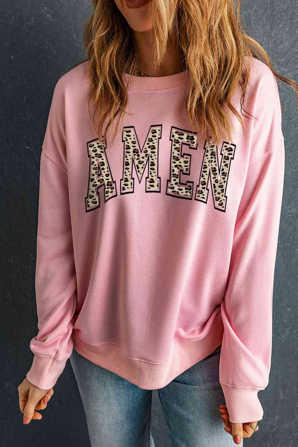 AMEN Leopard Ladies Sweatshirt - Premium Ladies Sweatshirt -  Follower Of Faith Apparel Amen, Amen leopard print sweatshirt, Amen sweatshirt, Ladies sweater, Ladies sweatshirt, Ladies sweatshirts, Leopard, Leopard print, Leopard print sweatshirt, Leopard sweatshirts, new, new arrival, new arrivals, Ship From Overseas, SYNZ Shop our Christian T-Shirts & Apparel