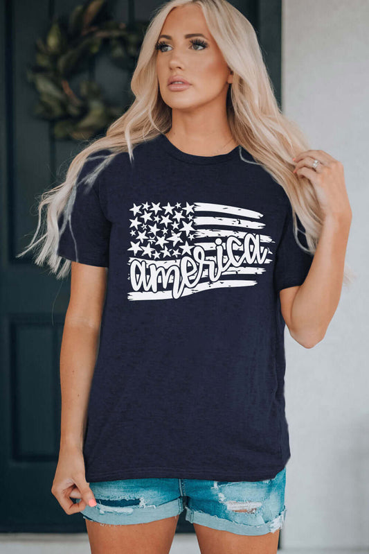 AMERICA US Flag Graphic Tee - Premium Ladies T-Shirt -  Follower Of Faith Apparel Ship From Overseas, SYNZ Shop our Christian T-Shirts & Apparel