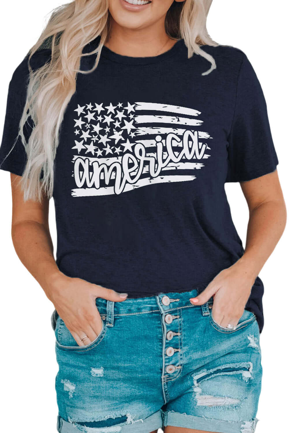 AMERICA US Flag Graphic Tee - Premium Ladies T-Shirt -  Follower Of Faith Apparel Ship From Overseas, SYNZ Shop our Christian T-Shirts & Apparel