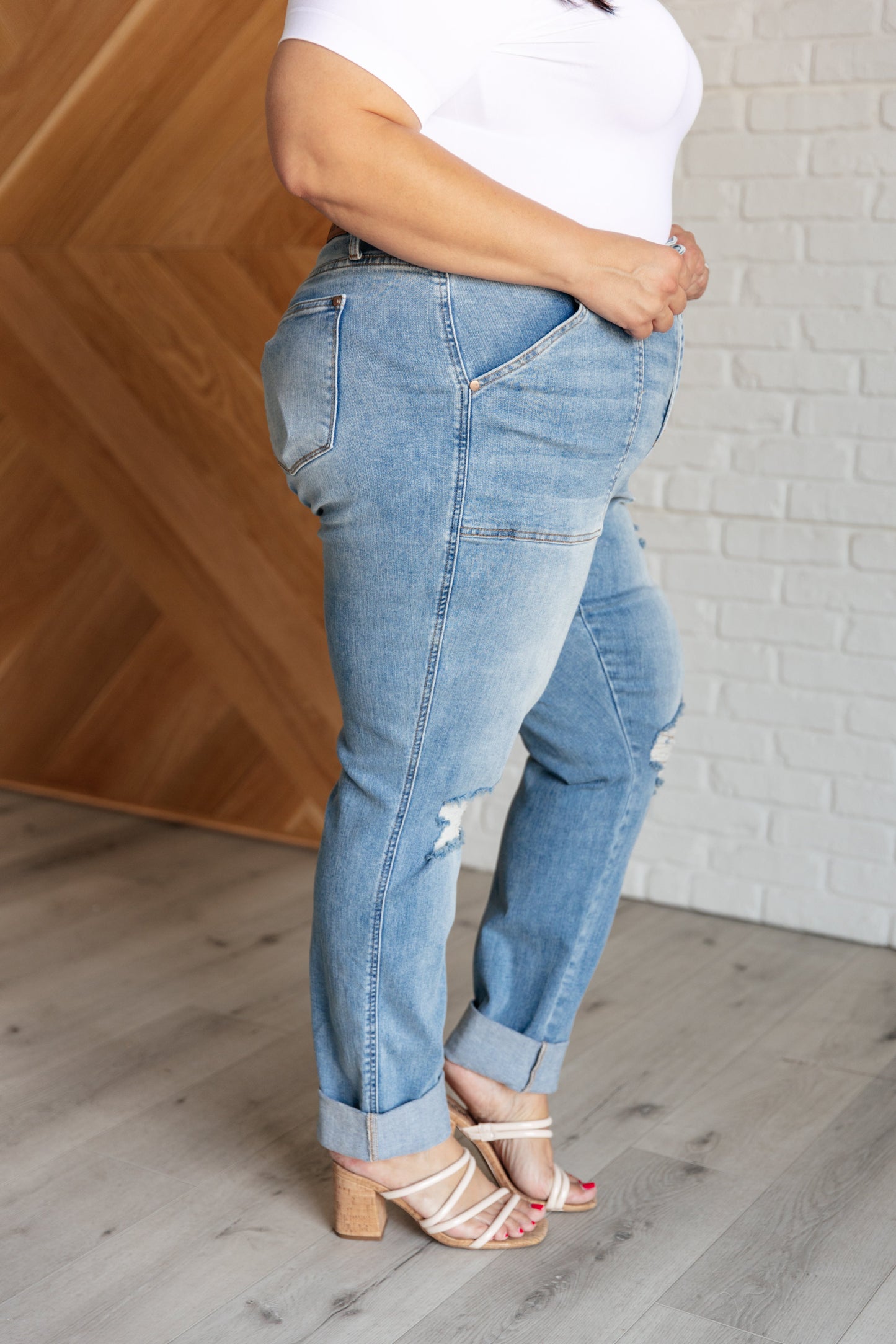 Aiden High Rise Patch Pocket Distressed Boyfriend Jeans - Premium Ladies jeans -  Follower Of Faith Apparel 0/24, 1/25, 11/30, 13/31, 14W, 15/32, 16W, 18W, 20W, 22W, 24W, 3/26, 5/27, 7-10-2024, 7/28, 8-1-2024, 88825, 9/29, Bottoms, Control top judy blue shorts, distressed, flatrate, High rise judy blue, JB Judy Blue, JB7-10-2024, JBAvailableNow, Judy Blue, judy blue high waist jeans, Ladies Jeans, new, new arrival, On sale, Sale, womens jeans Shop our Christian T-Shirts & Apparel