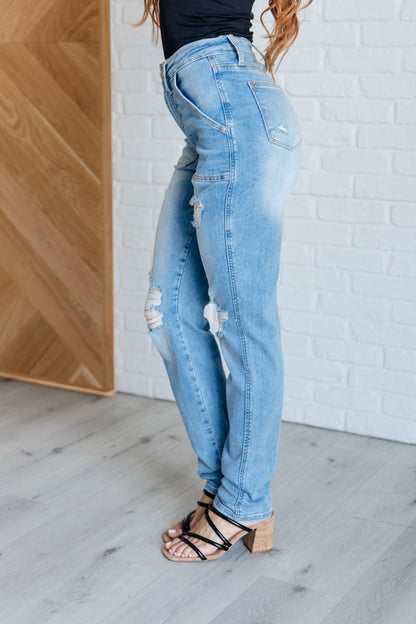 Aiden High Rise Patch Pocket Distressed Boyfriend Jeans - Premium Ladies jeans -  Follower Of Faith Apparel 0/24, 1/25, 11/30, 13/31, 14W, 15/32, 16W, 18W, 20W, 22W, 24W, 3/26, 5/27, 7-10-2024, 7/28, 8-1-2024, 88825, 9/29, Bottoms, Control top judy blue shorts, distressed, flatrate, High rise judy blue, JB Judy Blue, JB7-10-2024, JBAvailableNow, Judy Blue, judy blue high waist jeans, Ladies Jeans, new, new arrival, On sale, Sale, womens jeans Shop our Christian T-Shirts & Apparel