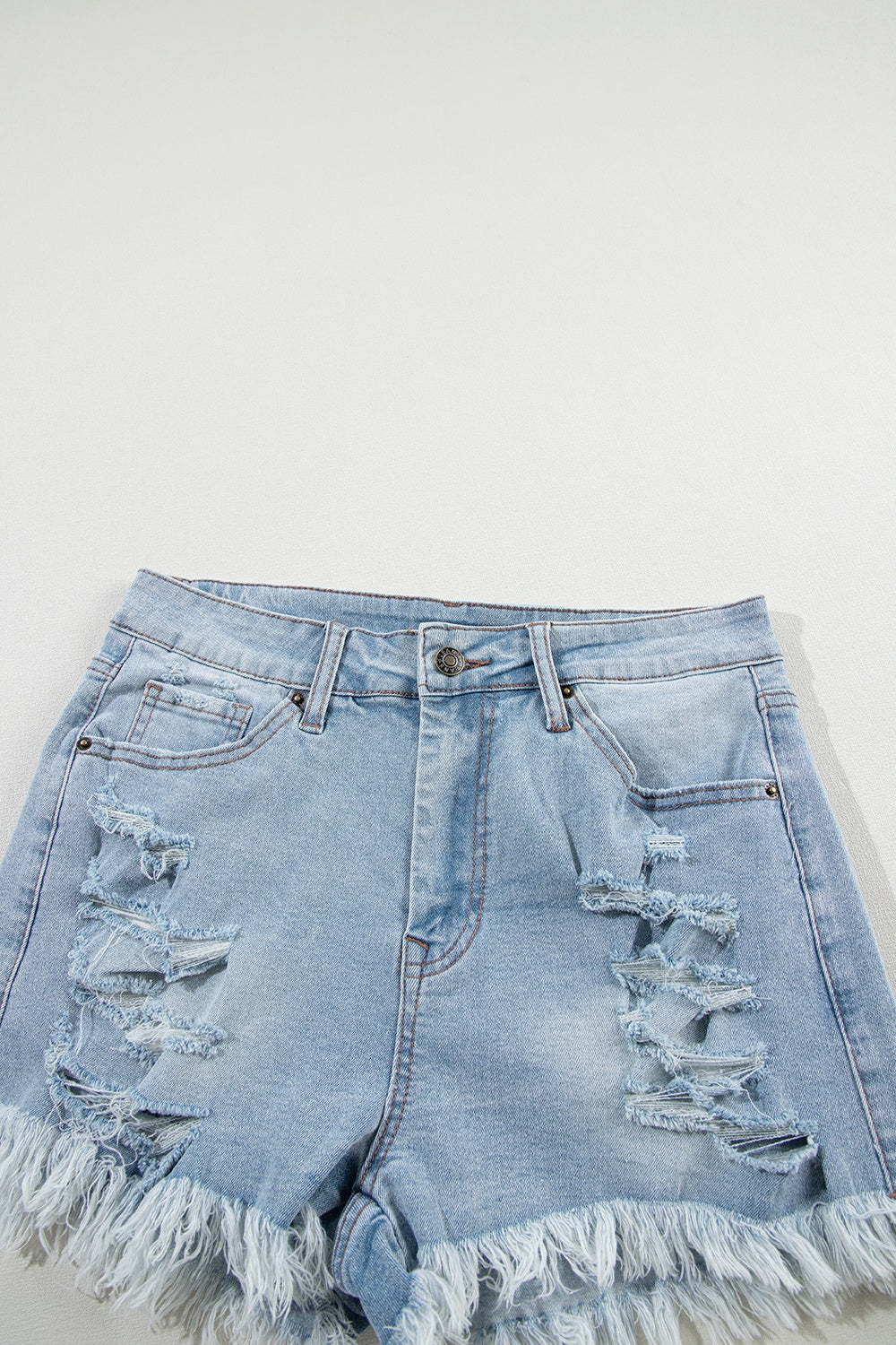 Alaina Distressed Raw Hem Denim Shorts - Premium Ladies jeans -  Follower Of Faith Apparel alaina, Christian apparel for summer, denim, distressed, Ladies summer clothing, Ladies summer shorts, new arrival, new arrivals, Sale, Ship From Overseas, shorts, Summer apparel, Summer Challenge Picks, Summer outfit, Summer t shirts, SYNZ, Women's summer clothing, Women’s summer apparel Shop our Christian T-Shirts & Apparel