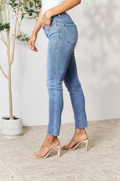 BAYEAS Raw Hem Ladies Skinny Jeans - Premium Jeans -  Follower Of Faith Apparel BAYEAS, denim distressed jeans, distressed jeans, highly distressed ladies jeans, Ladies Jeans, raw hem, raw hem jeans, Ship from USA, skinny jeans Shop our Christian T-Shirts & Apparel