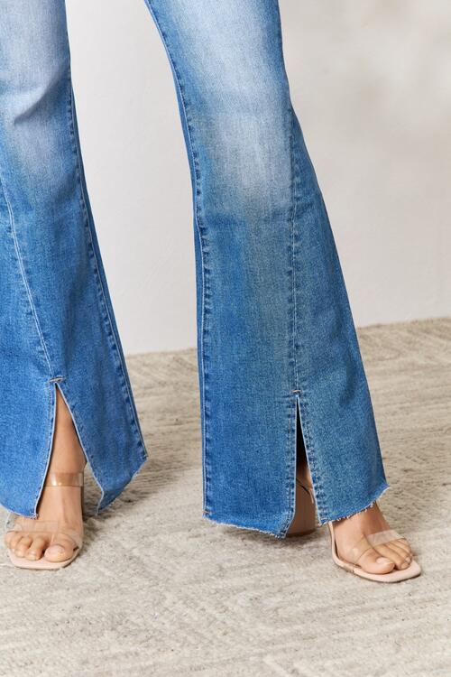 BAYEAS Slit Flare Ladies Jeans - Premium Jeans -  Follower Of Faith Apparel BAYEAS, Bootcut slit, Jeans bootcut with slit, Ship from USA, Slit Shop our Christian T-Shirts & Apparel