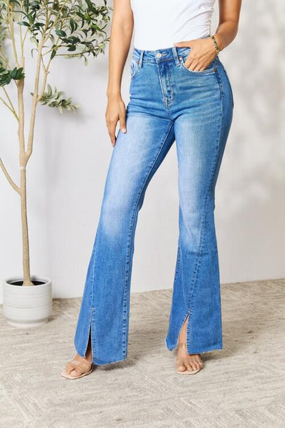 BAYEAS Slit Flare Ladies Jeans - Premium Jeans -  Follower Of Faith Apparel BAYEAS, Bootcut slit, Jeans bootcut with slit, Ship from USA, Slit Shop our Christian T-Shirts & Apparel