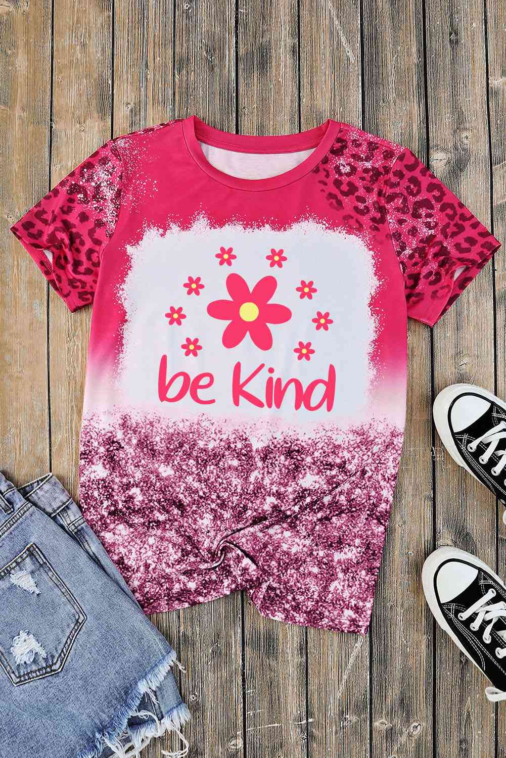 BE KIND Flower Leopard Ladies Short Sleeve T-Shirt - Premium Ladies Short Sleeve T-Shirt -  Follower Of Faith Apparel Christian T shirt for women, Christian t shirts for ladies, ladies Short sleeve, ladies Short Sleeve t shirt, ladies Short Sleeve tee, ladies short sleeve tees, new arrival, new arrivals, Ship From Overseas, SYNZ, Valentine's Day Picks, Valentines day, Valentines picks Shop our Christian T-Shirts & Apparel