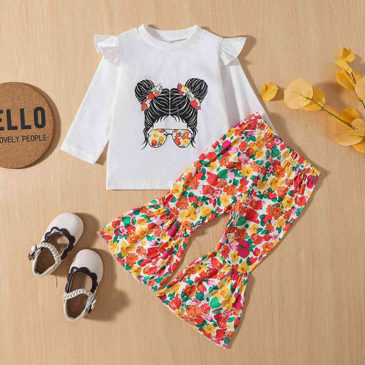 Baby Girls Top and Printed Flare Pants Set - Premium Baby Set -  Follower Of Faith Apparel Baby set, M.Q, Pants and shirt, Ship From Overseas Shop our Christian T-Shirts & Apparel