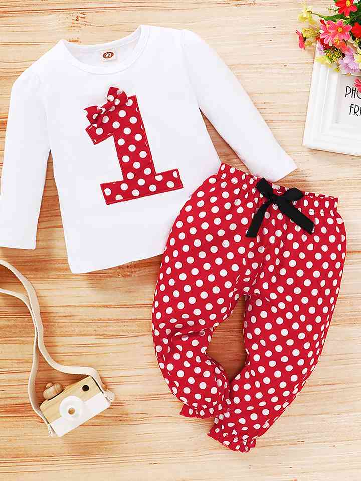 Baby/Toddler Number One T-shirt & Polka Dot Pants Kids Set{{ shop.domain }Trendsi1 year baby outfit, B*L, Baby, Baby Clothing, Baby girl, Baby one year old set, Baby set, Baby sets,