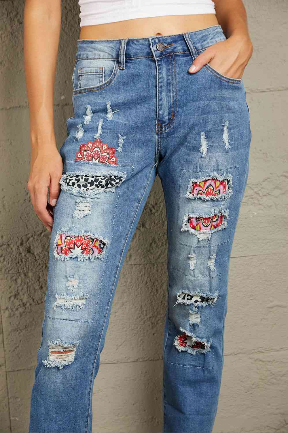 Baeful Leopard Patch Ankle-Length Jeans - Premium Jeans -  Follower Of Faith Apparel Baeful, bottoms, ladies bottoms, new, new arrival, new arrivals, Ship From Overseas Shop our Christian T-Shirts & Apparel