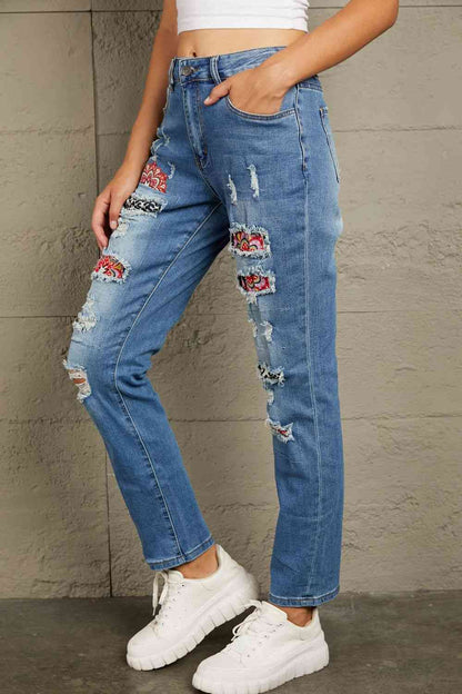 Baeful Leopard Patch Ankle-Length Jeans - Premium Jeans -  Follower Of Faith Apparel Baeful, bottoms, ladies bottoms, new, new arrival, new arrivals, Ship From Overseas Shop our Christian T-Shirts & Apparel