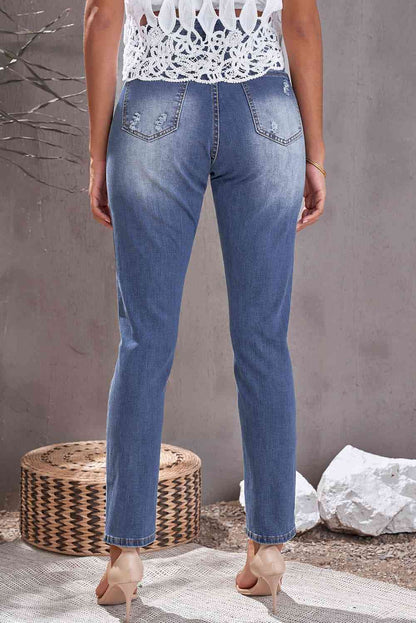 Baeful Leopard Patch Ankle-Length Jeans - Premium Jeans -  Follower Of Faith Apparel Baeful, bottoms, ladies bottoms, new, new arrival, new arrivals, Ship From Overseas Shop our Christian T-Shirts & Apparel