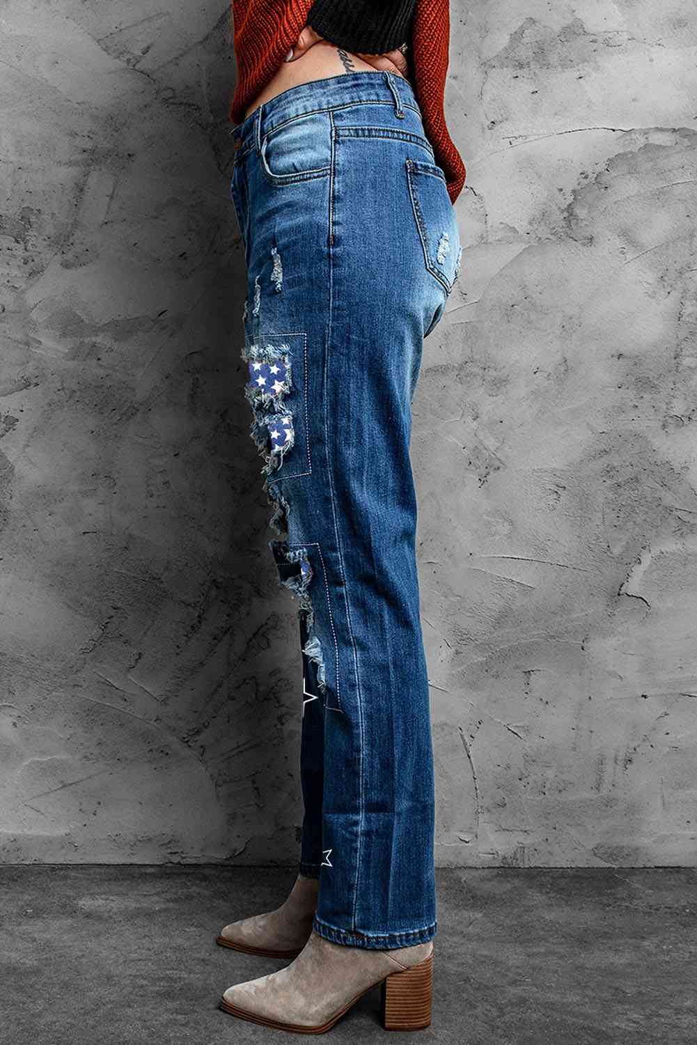 Baeful Printed Patch Distressed Boyfriend Ladies Jeans - Premium Jeans -  Follower Of Faith Apparel Baeful, Boyfriend jeans, Distressed jeans, Jeans, Ship From Overseas Shop our Christian T-Shirts & Apparel