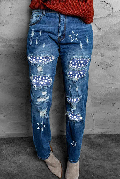 Baeful Printed Patch Distressed Boyfriend Ladies Jeans - Premium Jeans -  Follower Of Faith Apparel Baeful, Boyfriend jeans, Distressed jeans, Jeans, Ship From Overseas Shop our Christian T-Shirts & Apparel