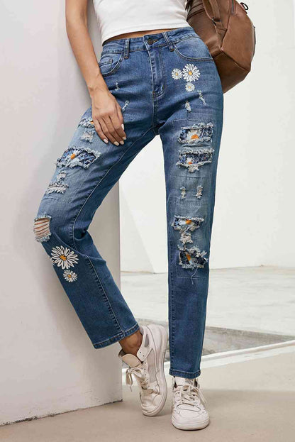 Baeful Printed Patch Distressed Boyfriend Ladies Jeans - Premium Jeans -  Follower Of Faith Apparel Baeful, Boyfriend jeans, Distressed jeans, Jeans, Ship From Overseas Shop our Christian T-Shirts & Apparel