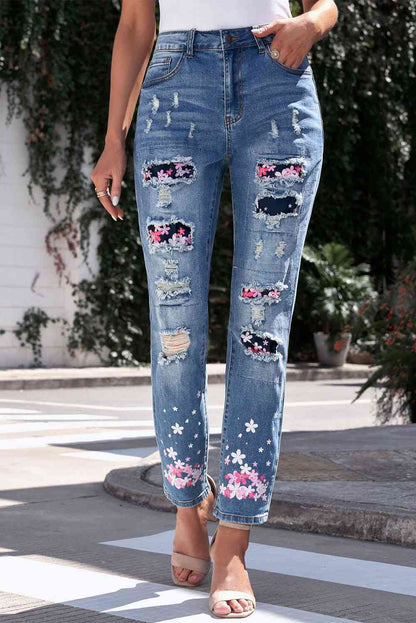 Baeful Printed Patch Distressed Boyfriend Ladies Jeans - Premium Jeans -  Follower Of Faith Apparel Baeful, Boyfriend jeans, Distressed jeans, Jeans, Ship From Overseas Shop our Christian T-Shirts & Apparel