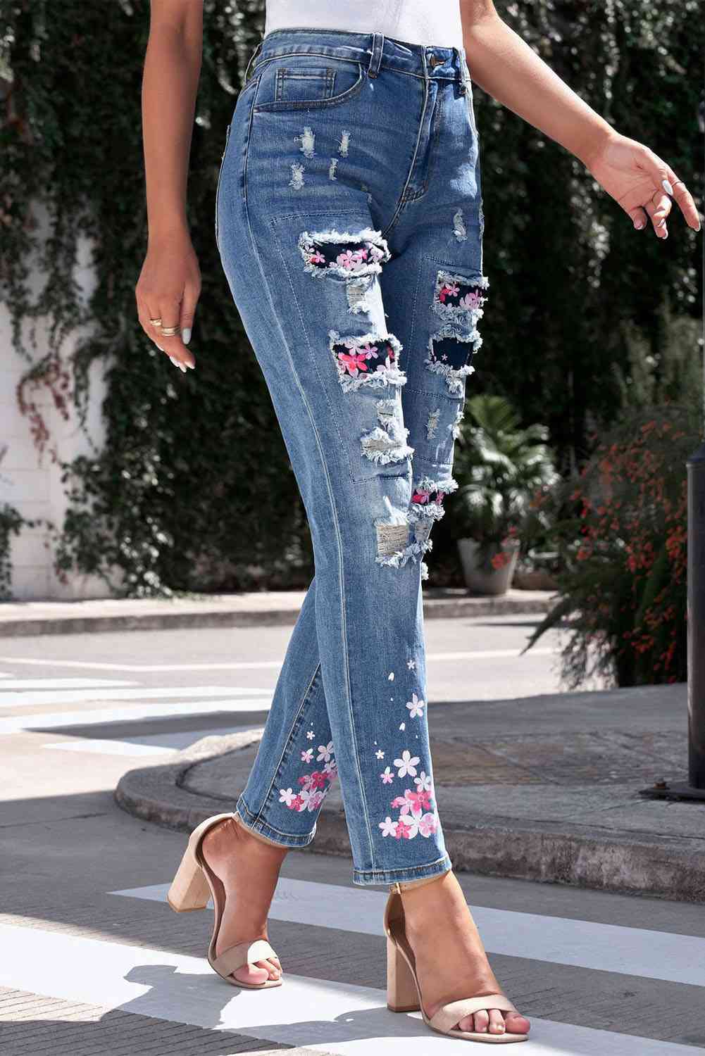 Baeful Printed Patch Distressed Boyfriend Ladies Jeans - Premium Jeans -  Follower Of Faith Apparel Baeful, Boyfriend jeans, Distressed jeans, Jeans, Ship From Overseas Shop our Christian T-Shirts & Apparel