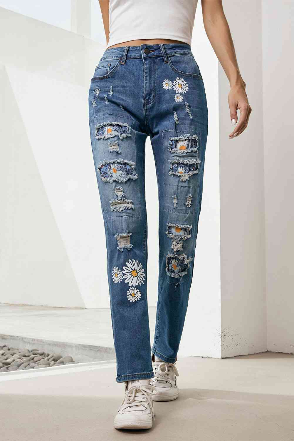 Baeful Printed Patch Distressed Boyfriend Ladies Jeans - Premium Jeans -  Follower Of Faith Apparel Baeful, Boyfriend jeans, Distressed jeans, Jeans, Ship From Overseas Shop our Christian T-Shirts & Apparel