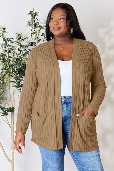 Basic Bae Full Size Ribbed Open Front Cardigan with Pockets - Premium  -  Follower Of Faith Apparel Basic Bae, Black Friday, new arrival, new arrivals, Ship from USA Shop our Christian T-Shirts & Apparel