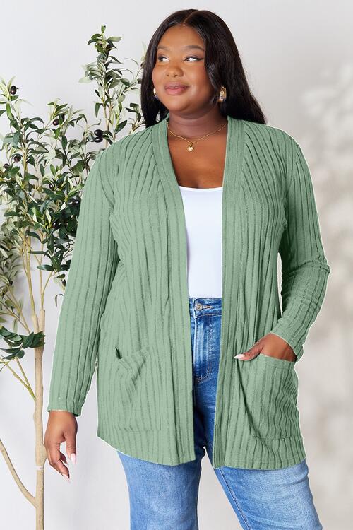 Basic Bae Full Size Ribbed Open Front Cardigan with Pockets - Premium  -  Follower Of Faith Apparel Basic Bae, Black Friday, new arrival, new arrivals, Ship from USA Shop our Christian T-Shirts & Apparel