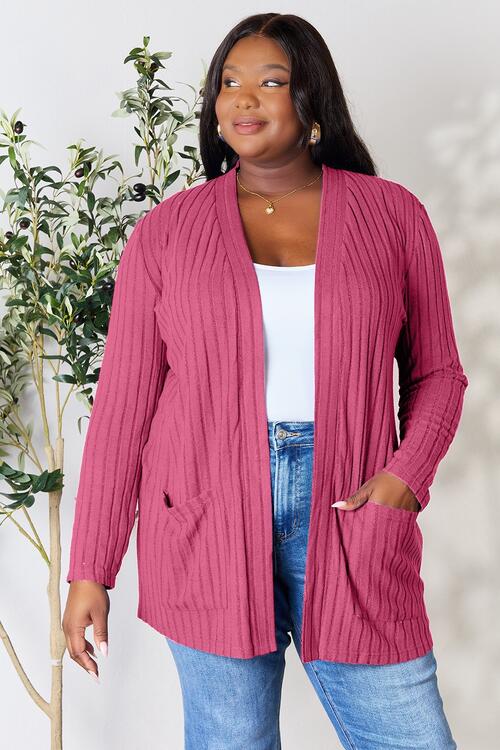 Basic Bae Full Size Ribbed Open Front Cardigan with Pockets - Premium  -  Follower Of Faith Apparel Basic Bae, Black Friday, new arrival, new arrivals, Ship from USA Shop our Christian T-Shirts & Apparel