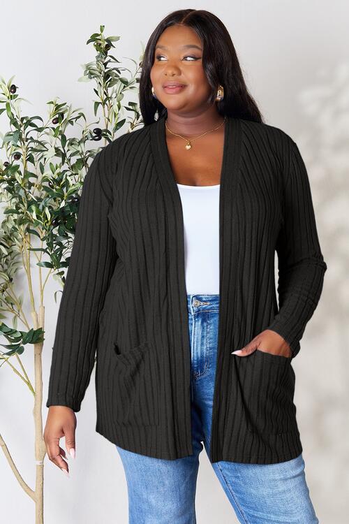 Basic Bae Full Size Ribbed Open Front Cardigan with Pockets - Premium  -  Follower Of Faith Apparel Basic Bae, Black Friday, new arrival, new arrivals, Ship from USA Shop our Christian T-Shirts & Apparel