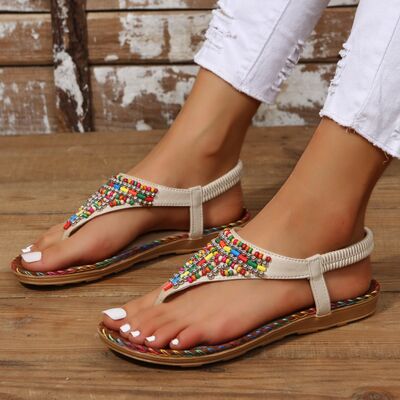 Beaded PU Leather Open Toe Ladies Sandals - Premium Ladies sandals -  Follower Of Faith Apparel Beach sandals, Beach vacation clothing, Beaded sandals, Beaded sandles, H@Y@H@E, Ladies sandles, Ladies shoes, Ladies shoes southwest style, Sale, Sandals, Ship From Overseas, Shipping delay January 25 - February 18, Summer flip flops, Summer sandles for women, Summer shoes, Vacation, Vacation apparel, Vacation sandals, Vacation shoes, Womens summer shoes, Women’s sandals Shop our Christian T-Shirts & Apparel