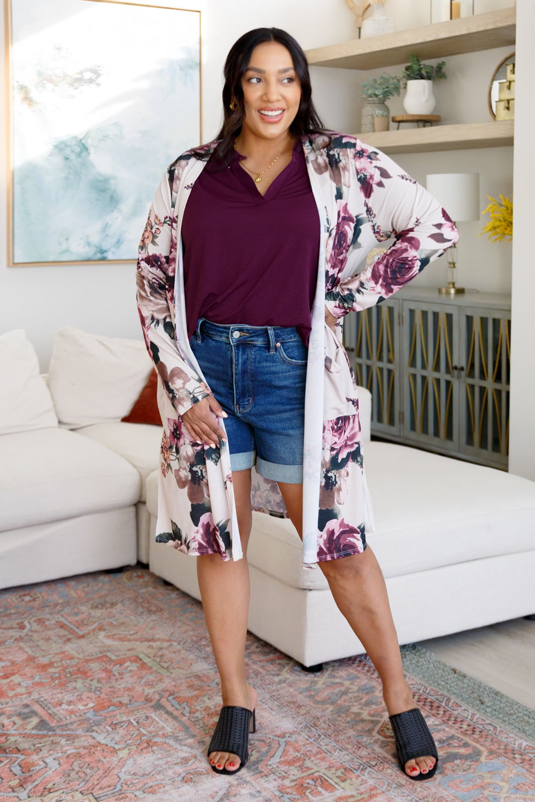 Blooming With Happiness Cardigan - Premium Layers -  Follower Of Faith Apparel 1XL, 2-9-2024, 2XL, 3XL, Large, Medium, new arrival, new arrivals, Purple, Shopin La, Small, Tops Shop our Christian T-Shirts & Apparel