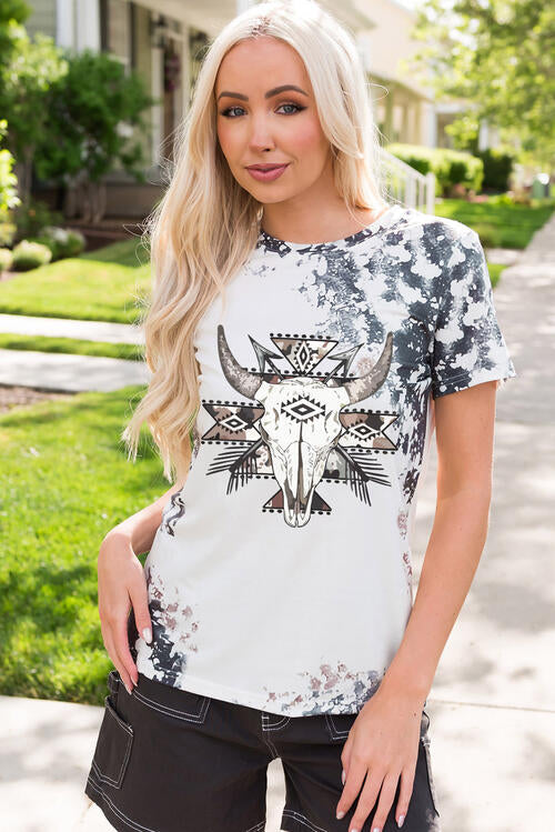 Bull Graphic Bleached Ladies T-Shirt - Follower Of Faith Apparel