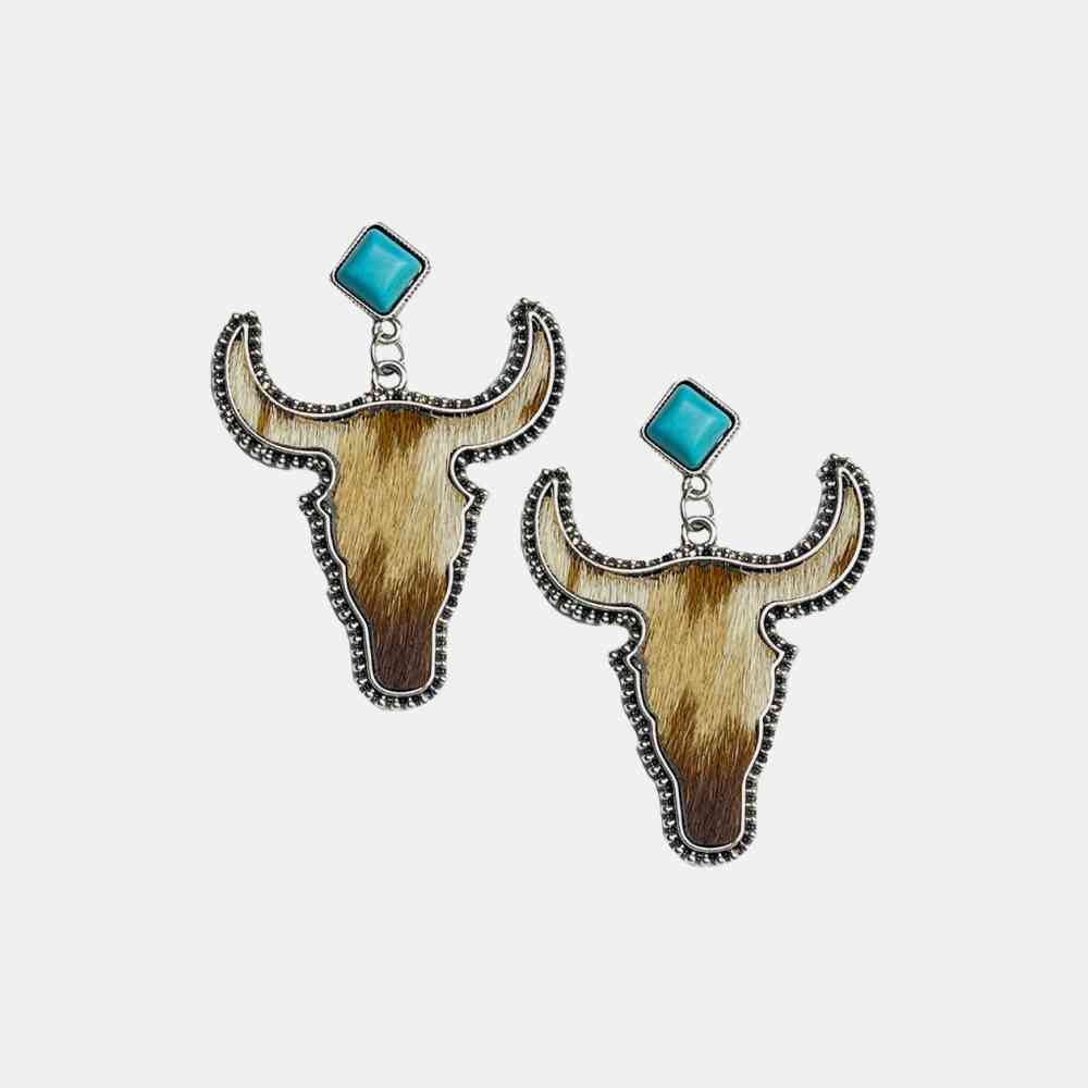 Bull Shape Turquoise Dangle Earrings - Premium earrings -  Follower Of Faith Apparel animal print earrings, bull shaped earrings, H.Y@F.J, Ship From Overseas, turquoise bull jewelry Shop our Christian T-Shirts & Apparel