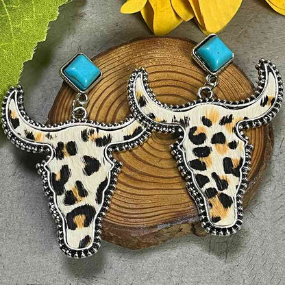 Bull Shape Turquoise Dangle Earrings - Premium earrings -  Follower Of Faith Apparel animal print earrings, bull shaped earrings, H.Y@F.J, Ship From Overseas, turquoise bull jewelry Shop our Christian T-Shirts & Apparel