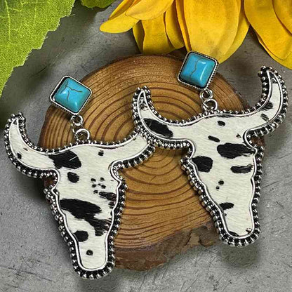 Bull Shape Turquoise Dangle Earrings - Premium earrings -  Follower Of Faith Apparel animal print earrings, bull shaped earrings, H.Y@F.J, Ship From Overseas, turquoise bull jewelry Shop our Christian T-Shirts & Apparel