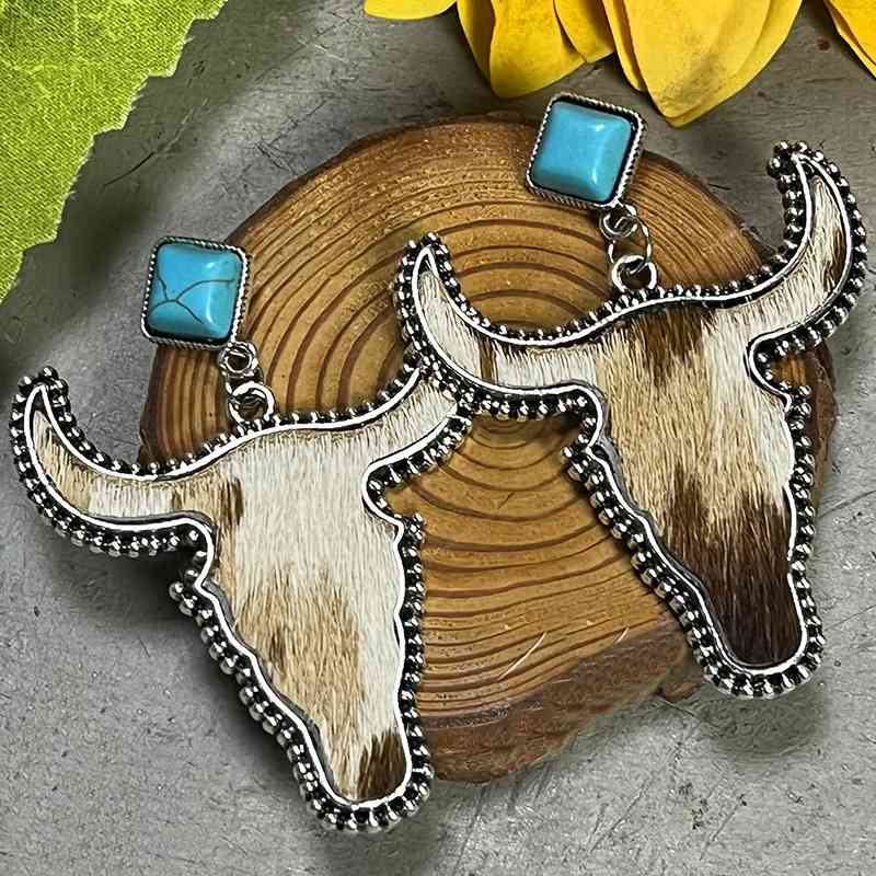 Bull Shape Turquoise Dangle Earrings - Premium earrings -  Follower Of Faith Apparel animal print earrings, bull shaped earrings, H.Y@F.J, Ship From Overseas, turquoise bull jewelry Shop our Christian T-Shirts & Apparel