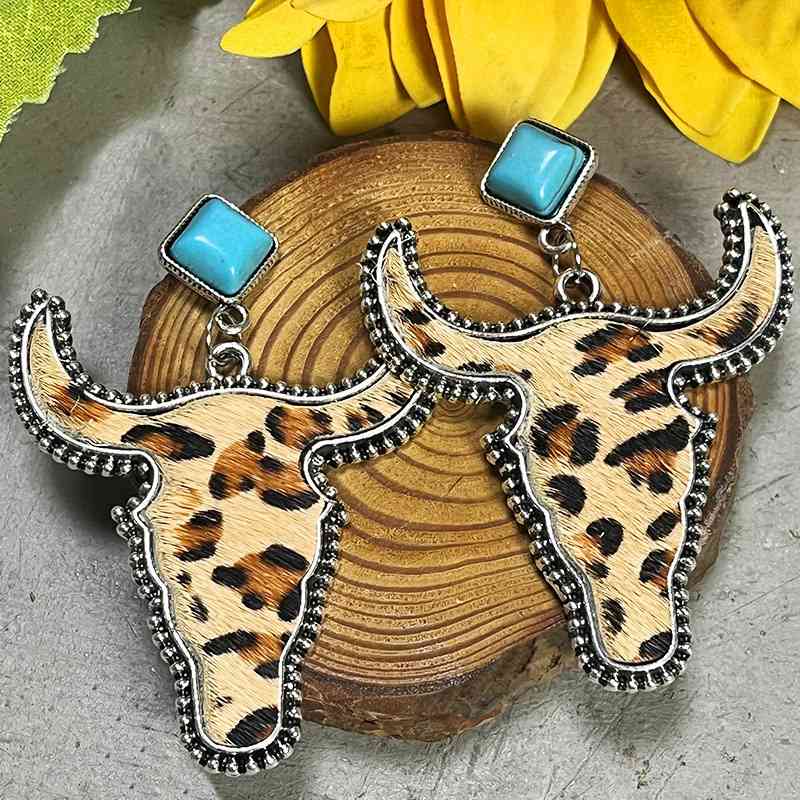 Bull Shape Turquoise Dangle Earrings - Premium earrings -  Follower Of Faith Apparel animal print earrings, bull shaped earrings, H.Y@F.J, Ship From Overseas, turquoise bull jewelry Shop our Christian T-Shirts & Apparel