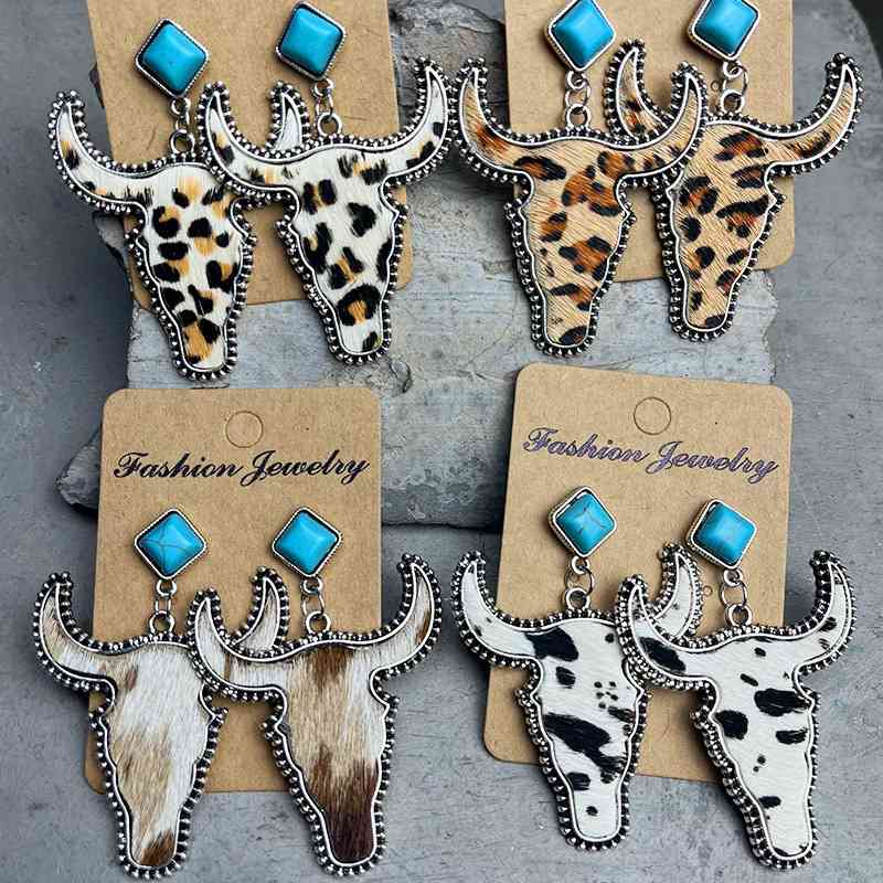 Bull Shape Turquoise Dangle Earrings - Premium earrings -  Follower Of Faith Apparel animal print earrings, bull shaped earrings, H.Y@F.J, Ship From Overseas, turquoise bull jewelry Shop our Christian T-Shirts & Apparel