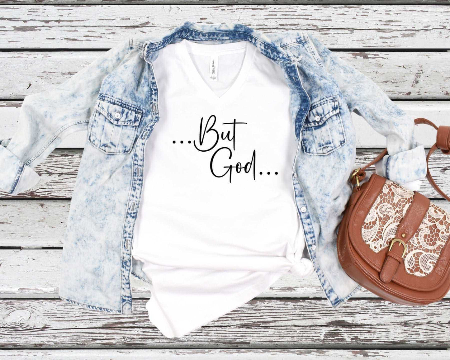 But God Ladies Short Sleeve V-Neck Tee - Premium V-neck -  Follower Of Faith Apparel but God tee, but God v neck, Cotton, Jesus tees for ladies, ladies Christian apparel, Ladies Christian T Shirts, ladies Christian tees, ladies Short sleeve, ladies Short Sleeve t shirt, ladies short sleeve v-neck tee, Neck Labels, new, newest arrival, Regular fit, short sleeve ladies Christian shirt, T-shirts, Unisex, V-neck, Valentine's Day Picks, Women's Clothing Shop our Christian T-Shirts & Apparel