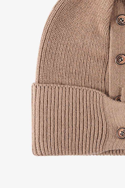 Button Detail Rib-Knit Cuff Beanie - Premium  -  Follower Of Faith Apparel Beanie, Button beanie, Button ribbed beanie, Ribbed beanie, Ship From Overseas, Solid pattern beanie, WS Shop our Christian T-Shirts & Apparel