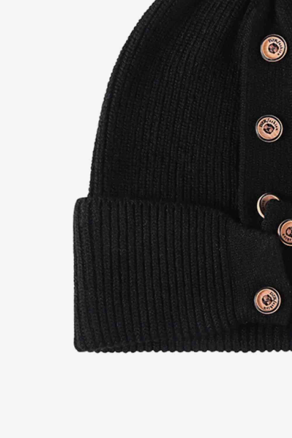 Button Detail Rib-Knit Cuff Beanie - Premium  -  Follower Of Faith Apparel Beanie, Button beanie, Button ribbed beanie, Ribbed beanie, Ship From Overseas, Solid pattern beanie, WS Shop our Christian T-Shirts & Apparel