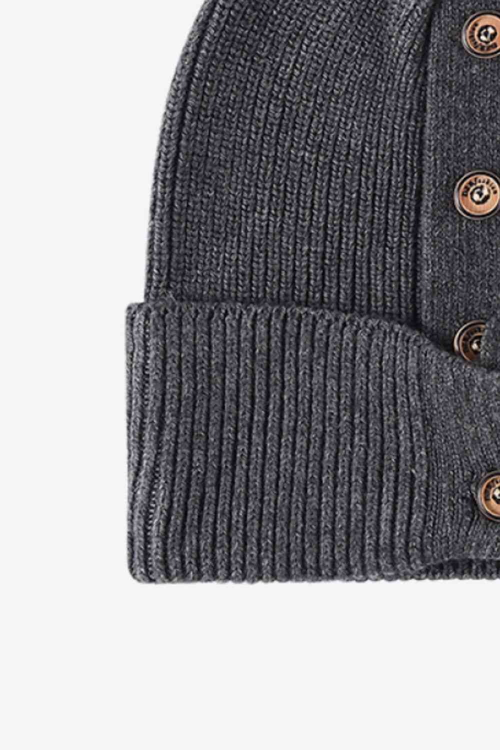 Button Detail Rib-Knit Cuff Beanie - Premium  -  Follower Of Faith Apparel Beanie, Button beanie, Button ribbed beanie, Ribbed beanie, Ship From Overseas, Solid pattern beanie, WS Shop our Christian T-Shirts & Apparel